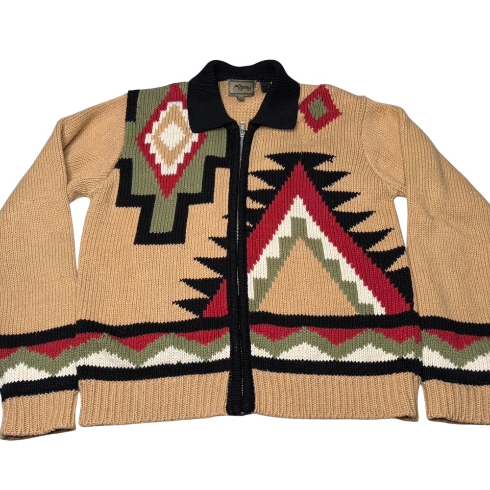 Vintage Roper Full Zip Sweater Knit Aztec Women L Cowgirl Southwestern